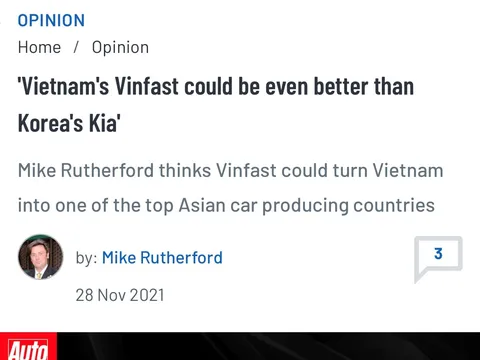Chuyên gia ô tô Anh: VinFast sẽ đưa Việt Nam vào Big4 ngành ô tô châu Á